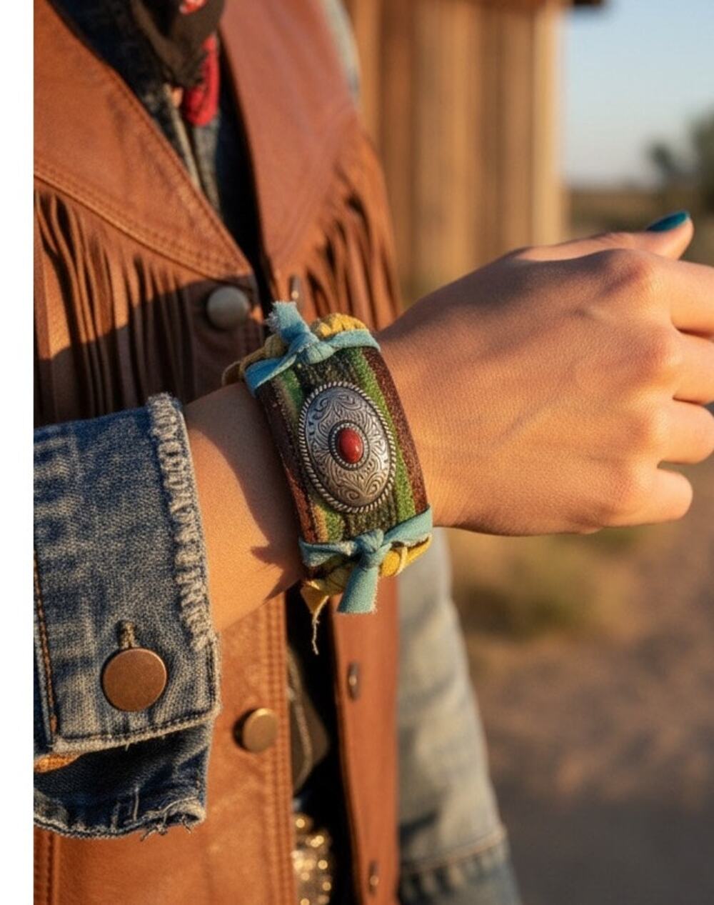 Handmade Upcycled Western Boho Concho Bracelet
